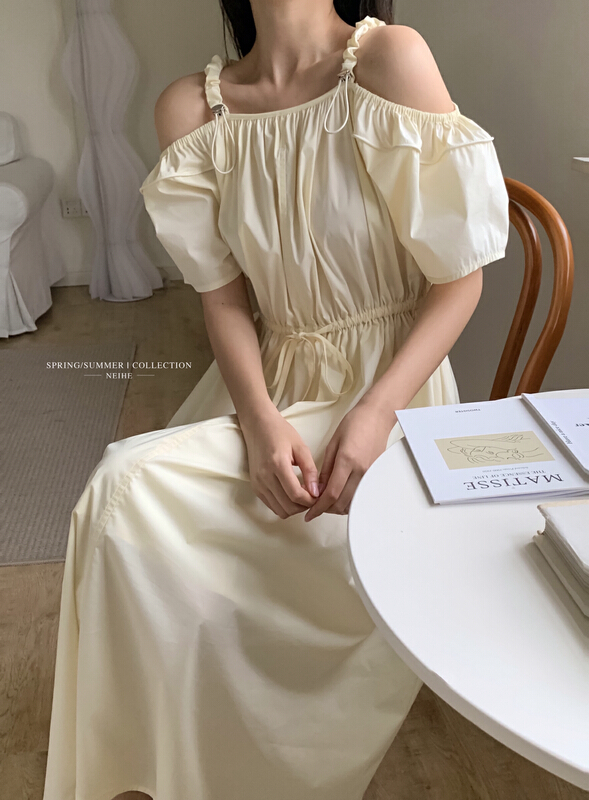 goods in stock! New in early summer! [neihe] off shoulder French strap waist dress 22213# zxx