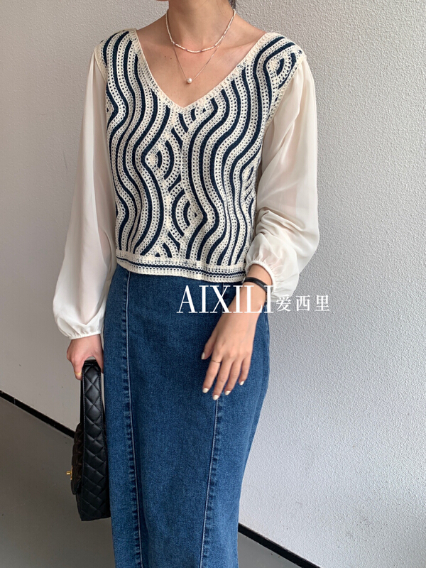 goods in stock! [aixili aisili] stitching temperament versatile small shirt 6271# WPL
