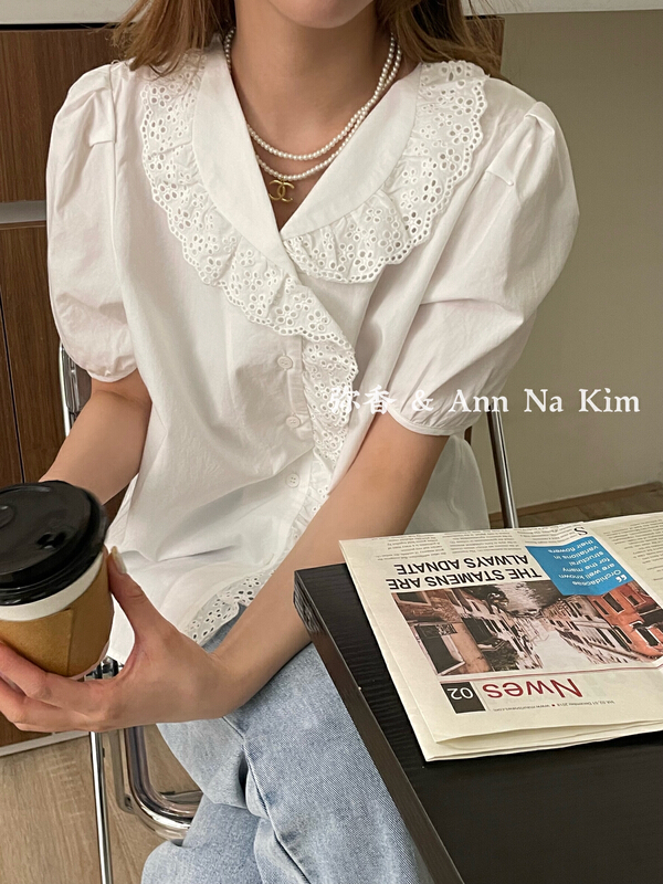 goods in stock! New in early summer! [Mi Xiang] artistic temperament lace blouse (only selling blouses) 5151# hjy
