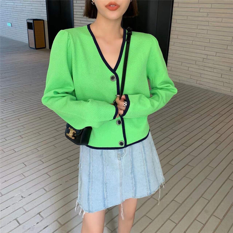 goods in stock! New year in early spring! [aenna] V-neck contrast versatile knit cardigan 7623# cqw