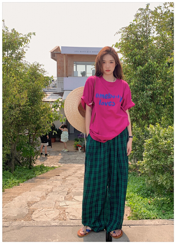 [timely rain] Korean style ins design sense Vintage lattice high waist slim casual pants 754# WPL