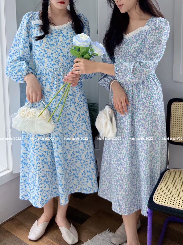New year in early spring! [Mina] sweet temperament broken flower bubble sleeve dress 6811# HBx