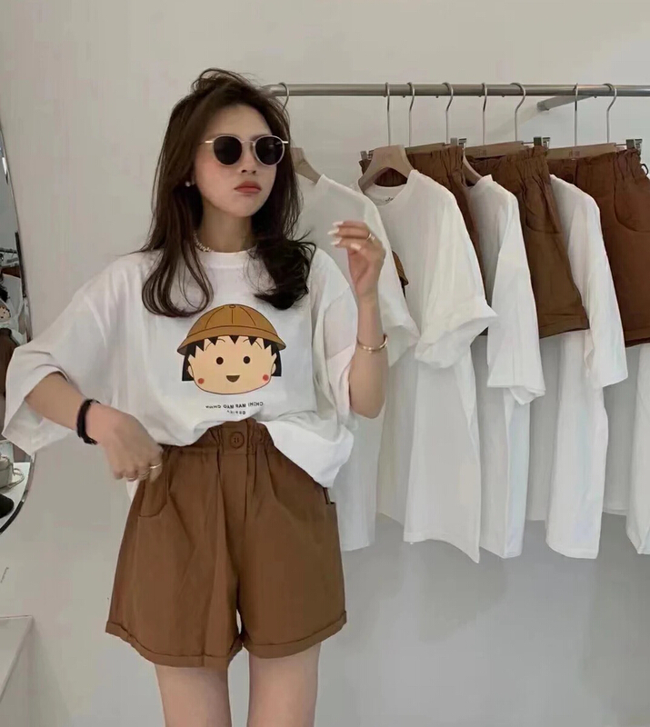 [blue show] Japanese round neck Pullover short sleeve T-shirt + comfortable casual Shorts Set 8165# LSW