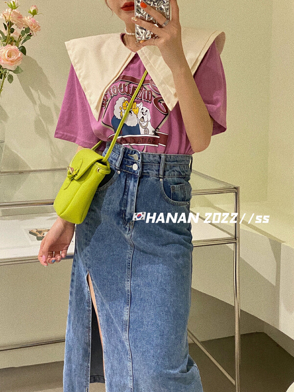 goods in stock! New in early summer! [Hanan] Korean lady double layer doll neck short sleeve T-shirt 6981# LSL