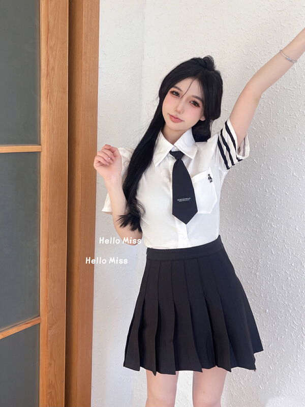 New in early summer! [Hello Miss] college style shirt (with tie) 2533# PCZ