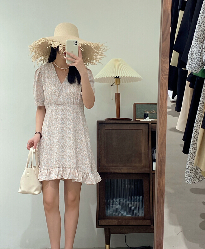 New in early summer! [chocolate] Korean V-neck floral dress 28016-1# L