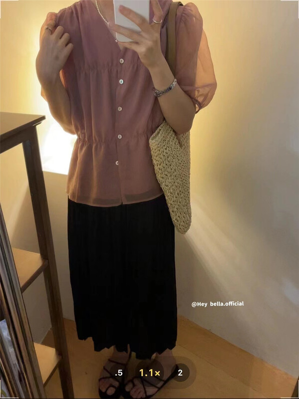 [hey Bella] V-neck single breasted comfortable shirt 3013# ll