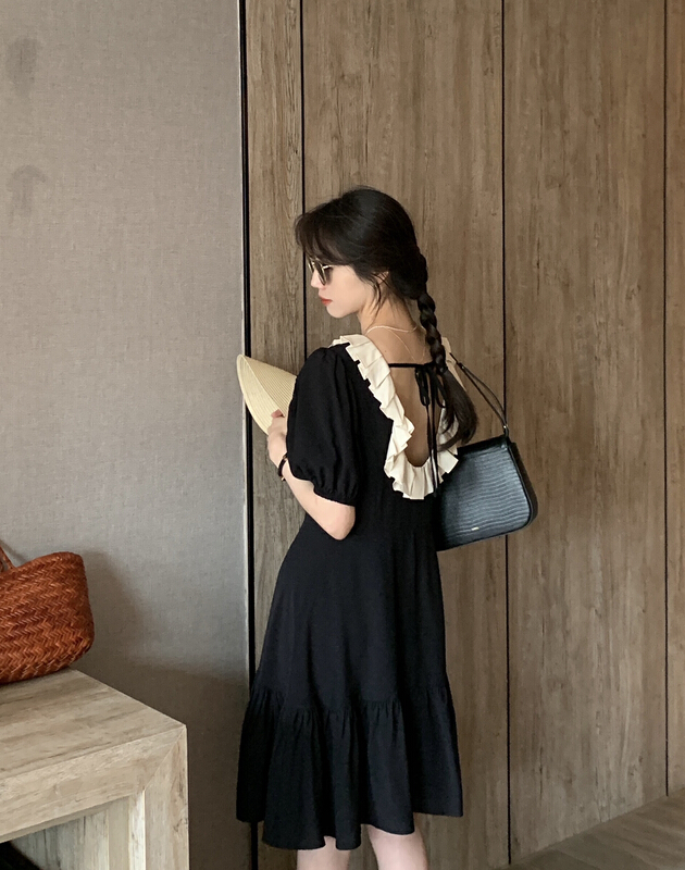 [y.jia Yijia] simple and gentle color contrast court style dress 8983# PCZ
