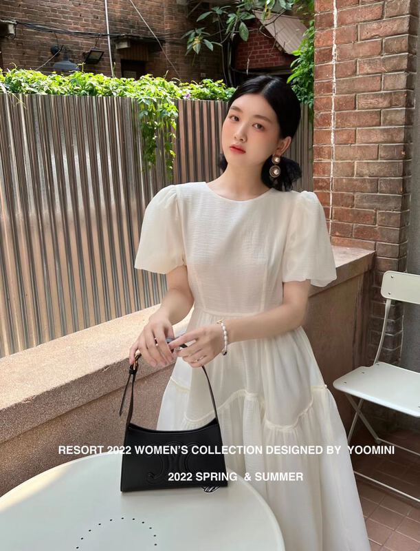 [yoomini] solid color sweet bubble sleeve dress x12824# WPL