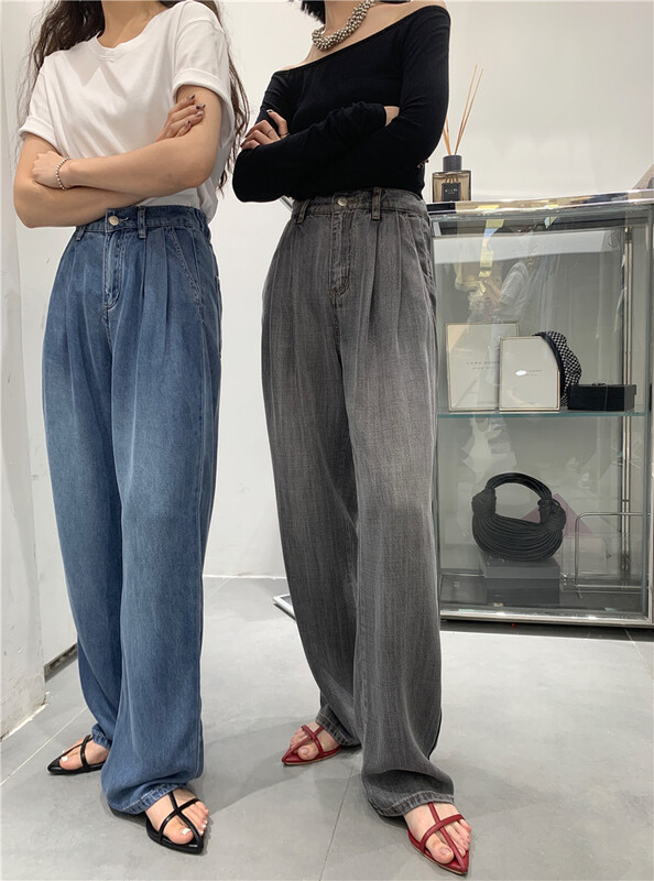 [t-platform] Korean style straight tube versatile soft Tencel jeans 8307-1# zxx