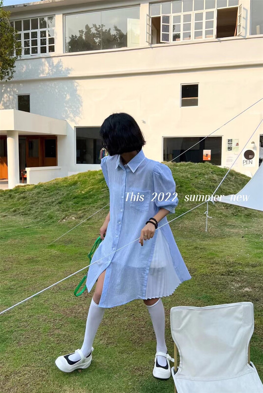 [this] Korean design pocket Stripe Shirt Dress kt492# CSX