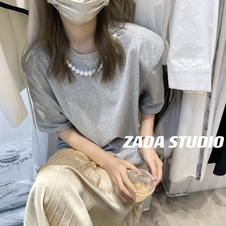 [Zada] Korean pearl necklace short sleeve T-shirt (with pearl necklace) 3250# WTT