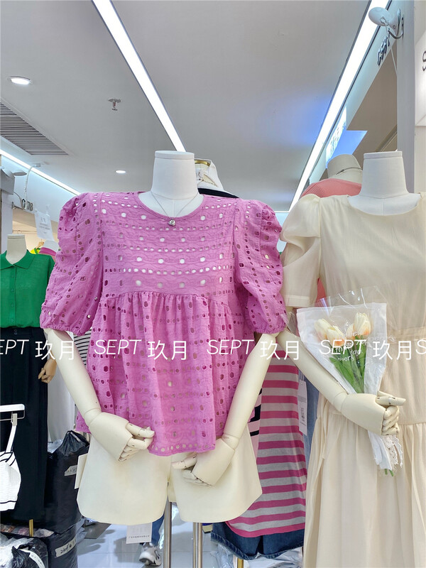 [set] Korean round neck hollow out bubble sleeve shirt ys1-2026# zxx