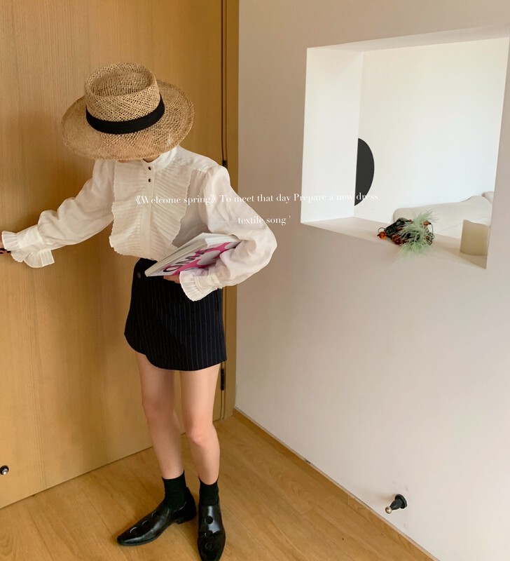 [TS] temperament solid color pleated shirt ts802# cqw