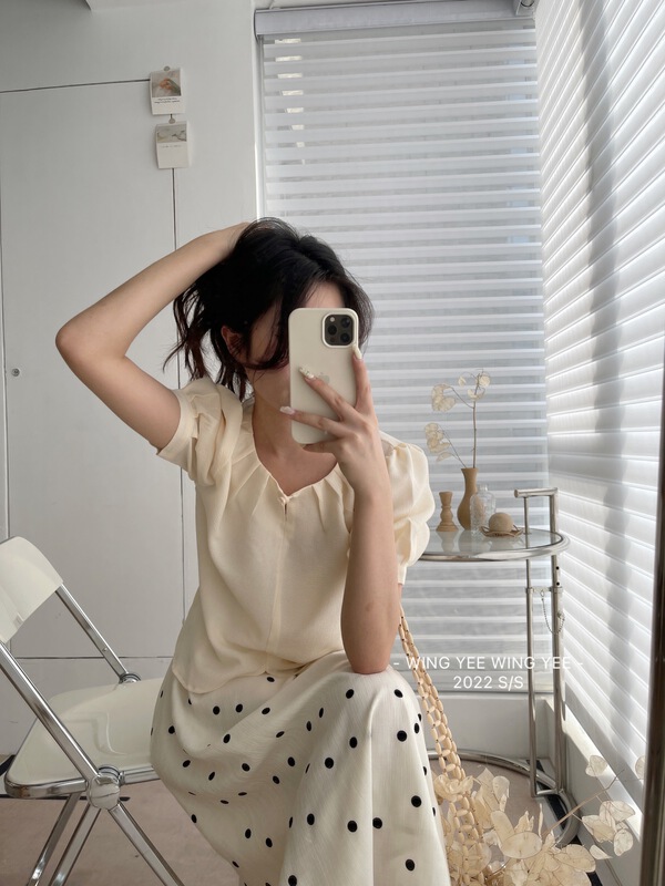 New in early summer! [Wingyee] Korean version simple design sense irregular hem Tencel Chiffon 9602# ll