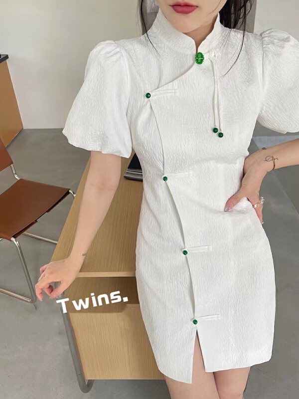 New in early summer! [twins] Chinese style design, temperament, slim and slim, slit dress 8809# hjy