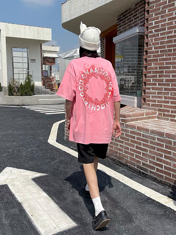 goods in stock! New in early summer! [lab eeda] Guochao brand ins niche design couple Shirt Short Sleeve T-shirt 2987# ozq