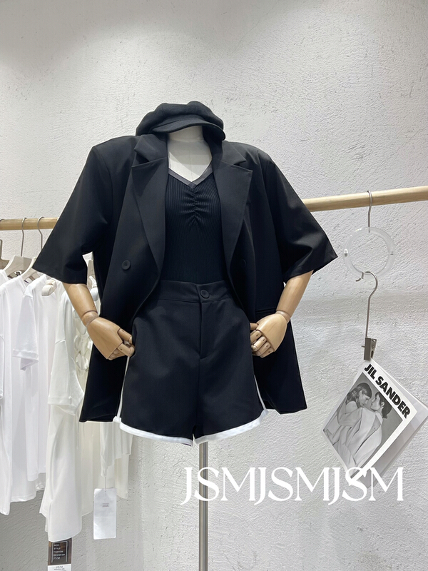 [JSM] loose temperament short sleeved suit + color matching casual shorts two piece suit 8853# LSL