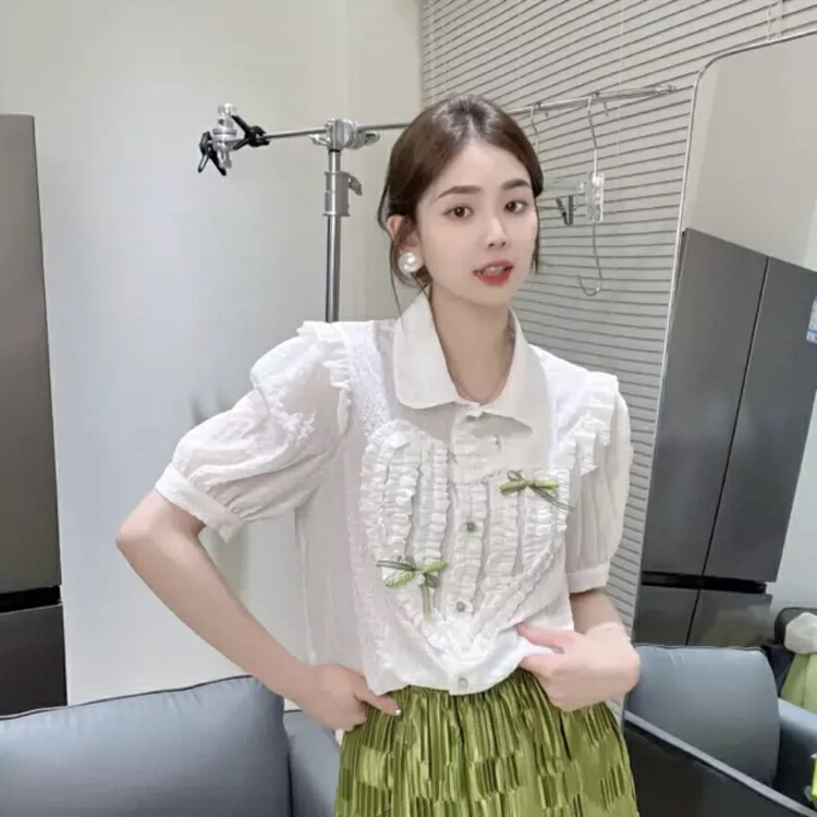 [Huaxi] fashion lace flounced blouse + elastic waist skirt suit 8821# PCZ