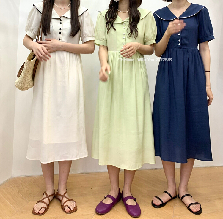 現貨!【THIRTEEN 拾叄】韓系淑女收腰連衣裙  2160#  XYY