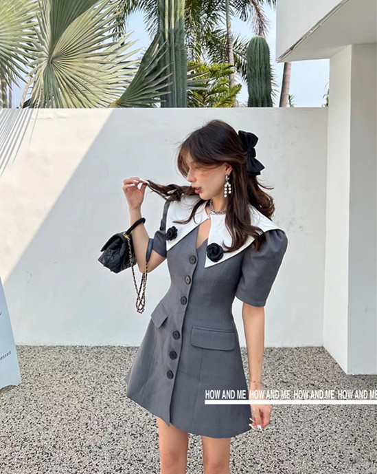 New in early summer! [how and me Cheng Xi] waist shortening fashion dress (with shawl) 7029# LSL