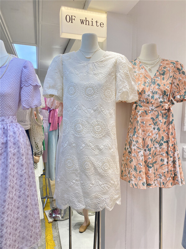 [of white] Korean lady round neck embroidered dress 881507# hjy