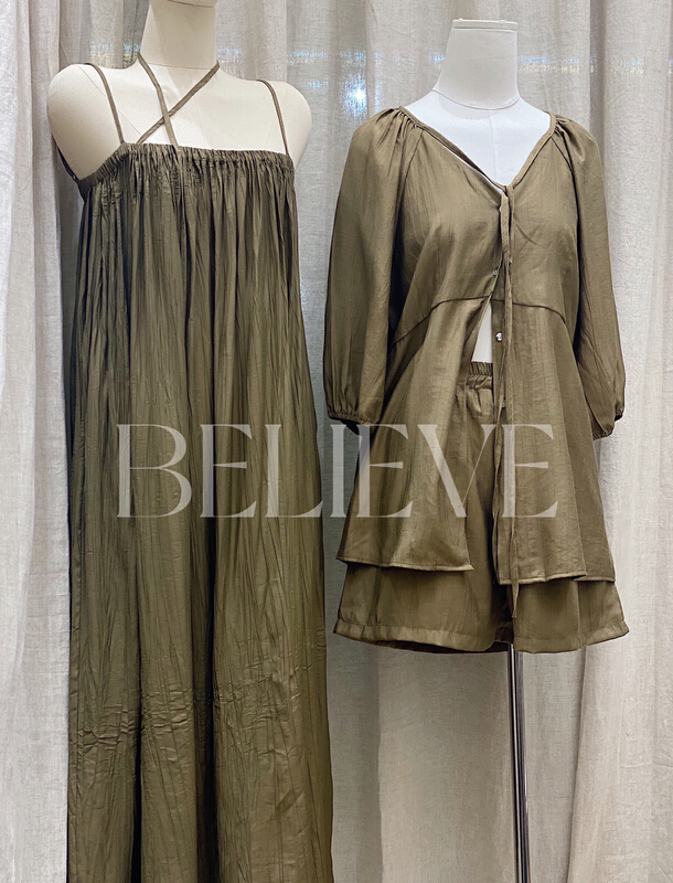 [believe] fashionable and versatile lace up blouse + loose and slim casual Shorts Set bl8570# cqw
