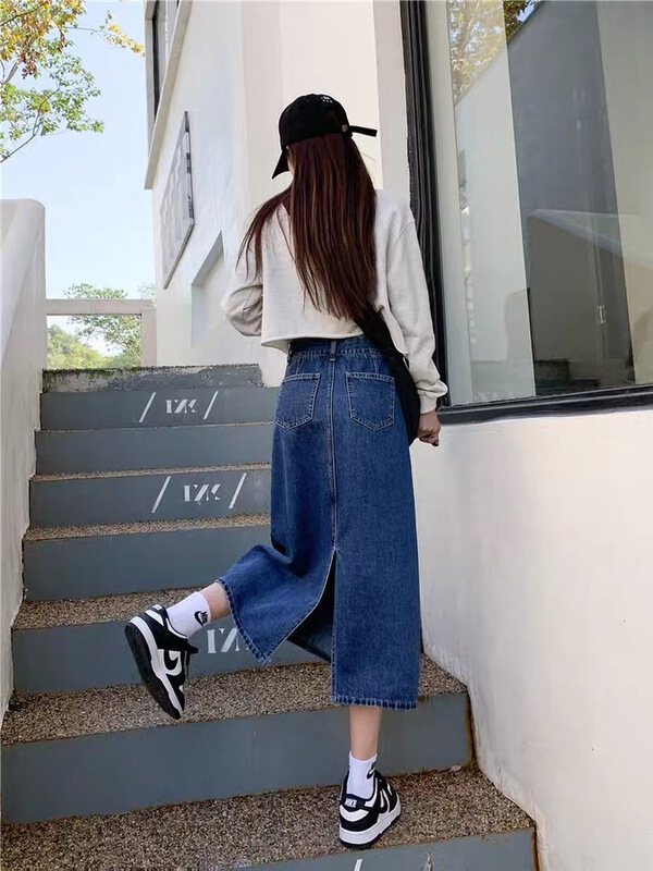 New year in early spring! [clothes and jeans] Korean split medium length denim skirt 3878# hjy