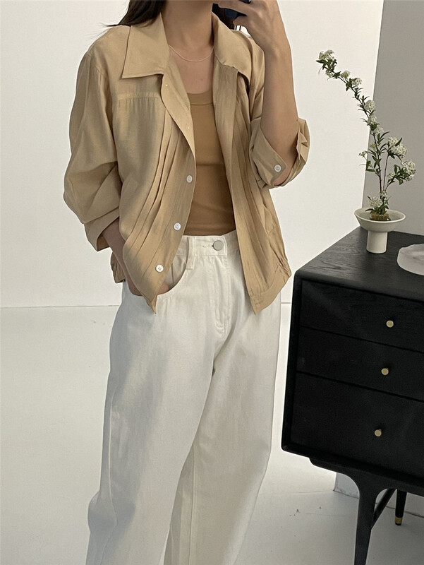 New in early summer! [clean space] Korean long sleeved versatile breasted casual shirt 31615# CLS