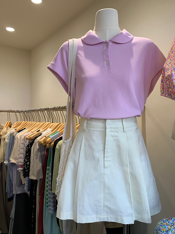 [cepar] Korean casual Polo neck sleeveless short sleeve T-shirt 7179# hjy