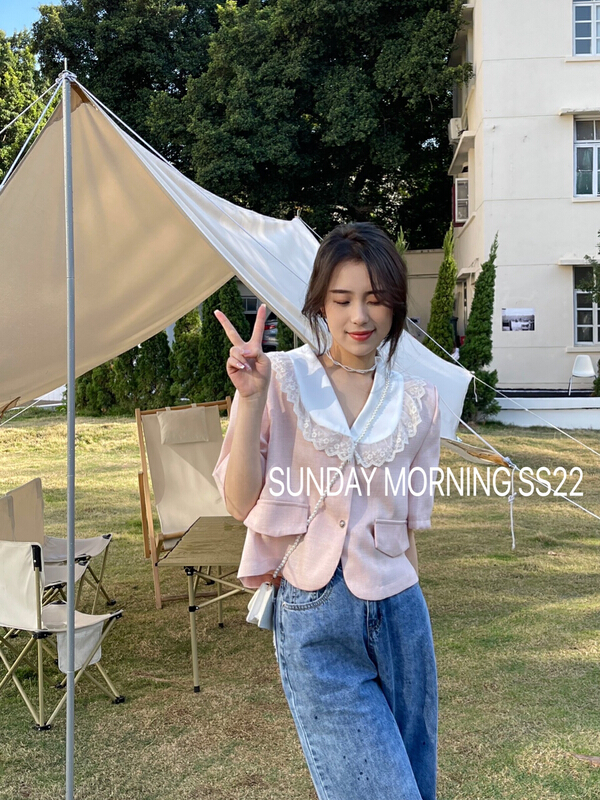 goods in stock! [Sunday morning] Korean color blocking design button up blouse 9007# ZSY