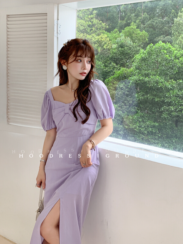 [house of fire] high quality bow and thin slit dress 22169# ozq