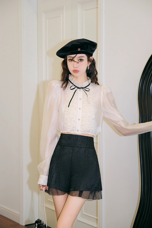 [ala] niche Design High Waist Wide Leg splicing casual shorts b1300# JJ