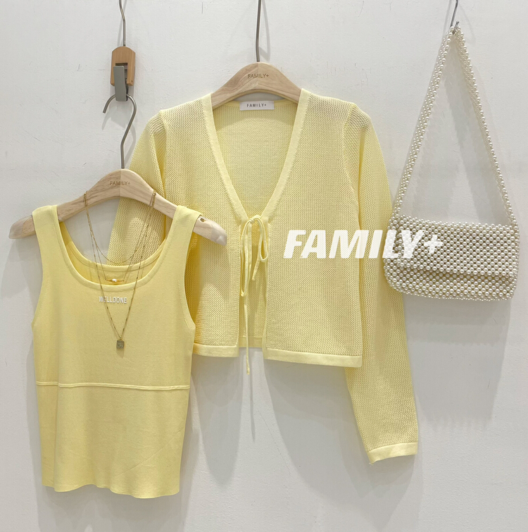 [family +] simple and versatile Vest + knitted cardigan two piece suit ys9-210# ozq