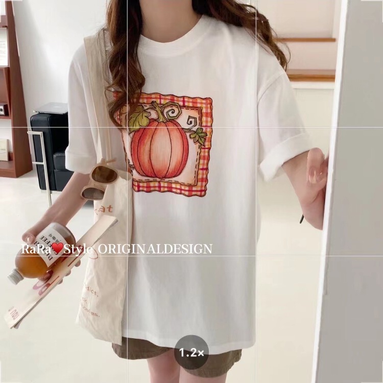 [rara] pumpkin print Pullover short sleeve T-shirt 19116-15# LSL