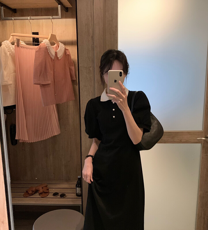 [wgwe] medium and long waist closing slim polo collar dress 1640# PCZ