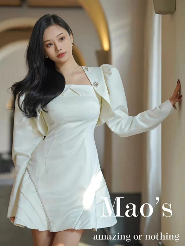 New year in early spring! [Mao's] simple and versatile solid color short coat + temperament and versatile thin Strapless Jumpsuit ys1-6576# JJ