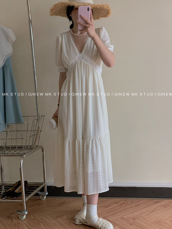 [Chen] Korean heavy craft lace slim dress (distribution rope) 3239# hjy