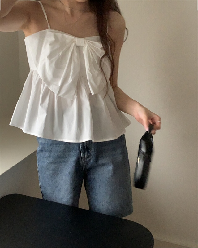 [bluepops] small fresh solid color bow vest / sling a2288# zxl