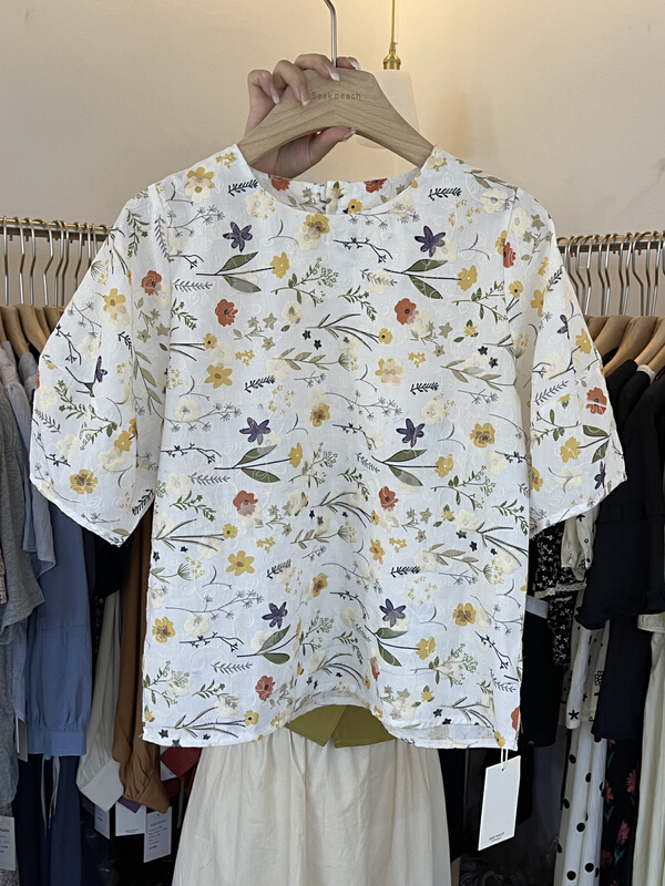 【SEEK PEACH】法式碎花刺繡燈籠袖小衫  5189#  LL