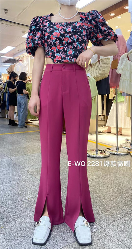 [e-wo] simple slit micro flare casual pants 2281# LSW