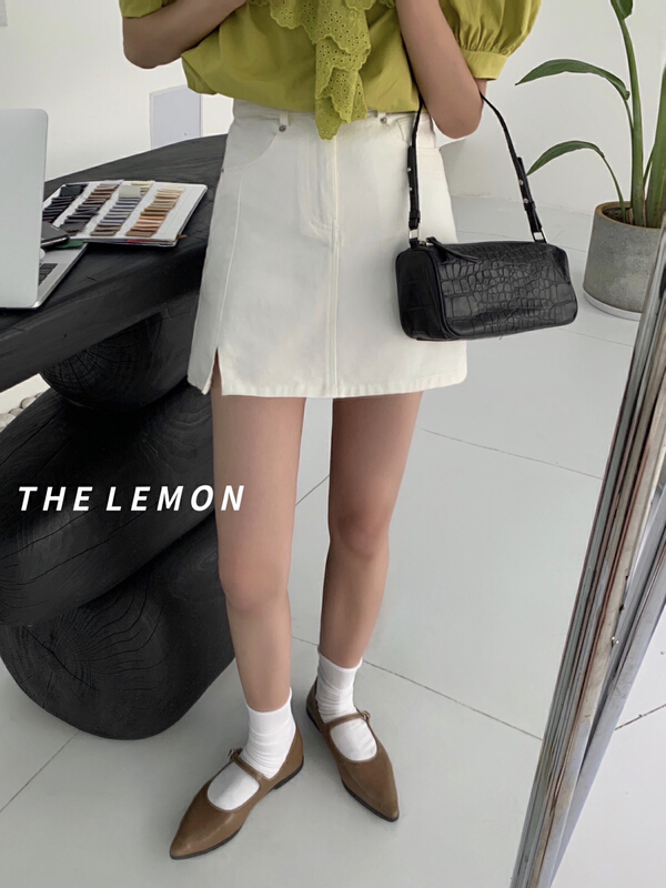 New in early summer! [lemon green tea] simple and personalized split denim skirt 2112# hjy