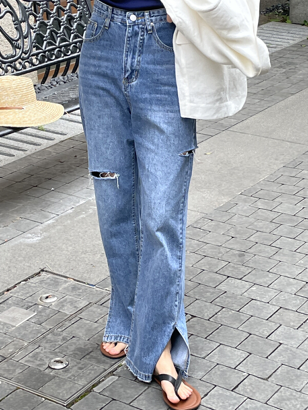 New in early summer! [bangings] personalized fashionable high waist pierced jeans 21nkw0136# CLS