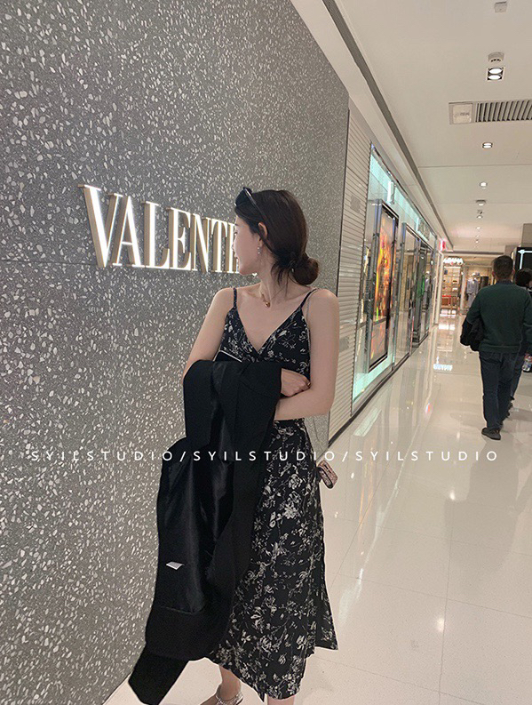 [wgwe] Hepburn sexy printed streamer thin suspender dress 1607# PCZ