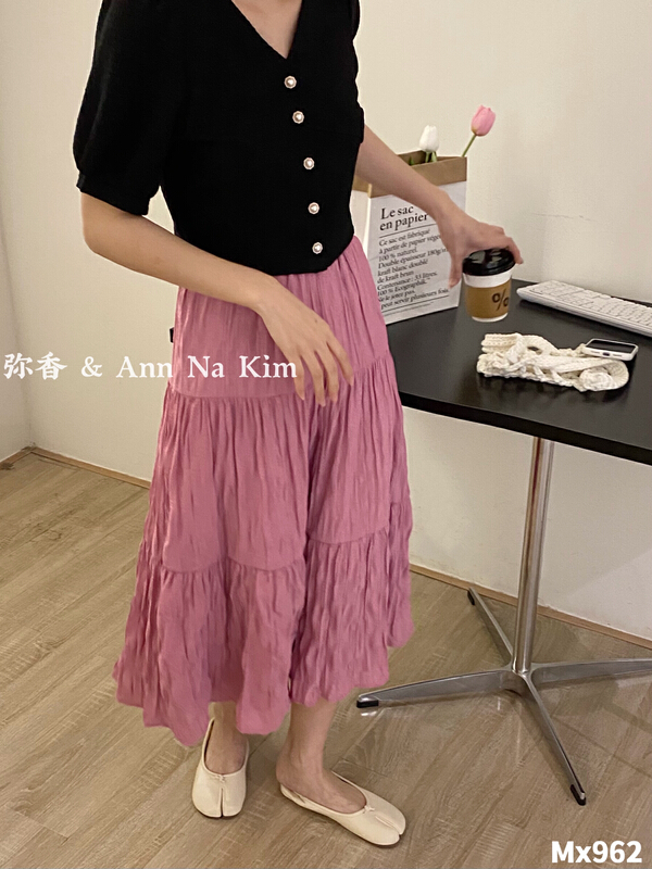 goods in stock! New in early summer! [Mi Xiang] textured pleated medium length skirt 962# hjy