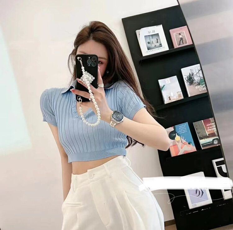 [c.x Chuxin] slim fit single breasted polo collar sweater z98# WTT