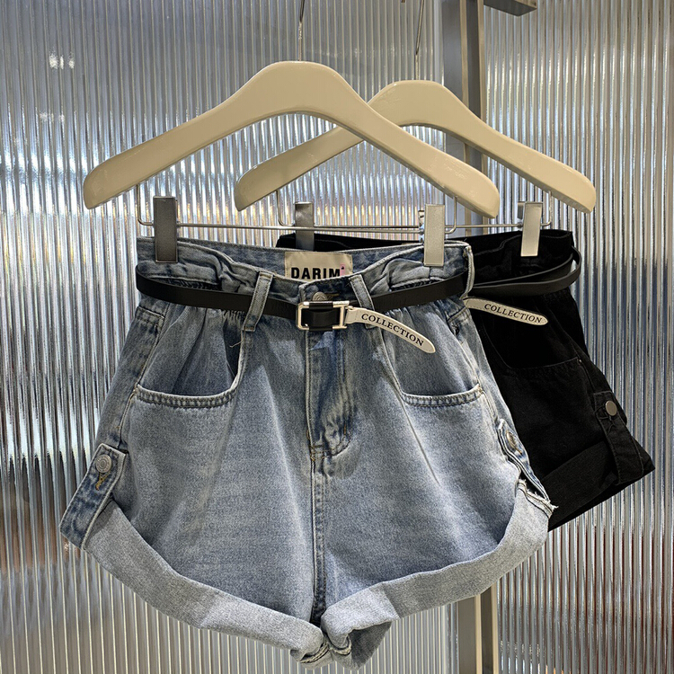 New in early summer! [by flow] Korean slim and versatile denim shorts (with belt) w298# XYY