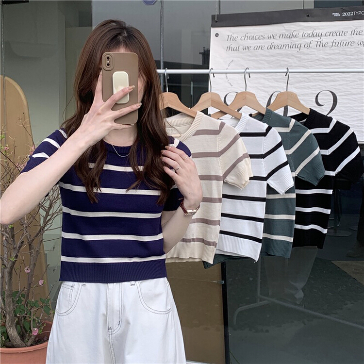 New in early summer! [F.P.] Korean striped round neck sweater 95020# HBx