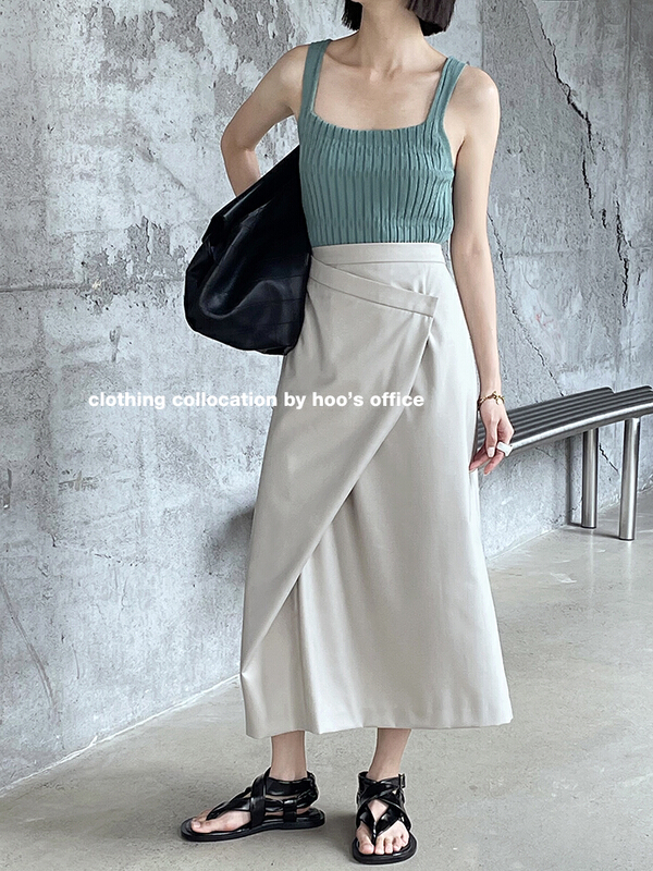 New in early summer! [gracetina Hoo] simple irregular waist folded clean color skirt bq2151# zxl