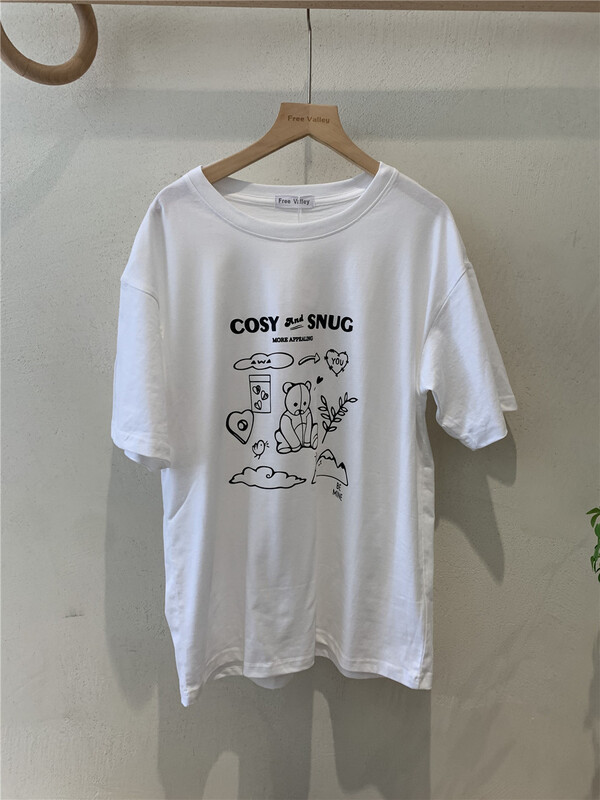 New year in early spring! [free Valley] simple and versatile pattern printed loose short sleeve T-shirt 103# LSW